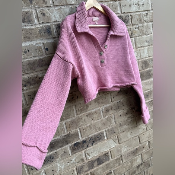 Show Me Your Mumu Crawford Collared cropped Pink Knit Sweater Size M - Picture 7 of 13
